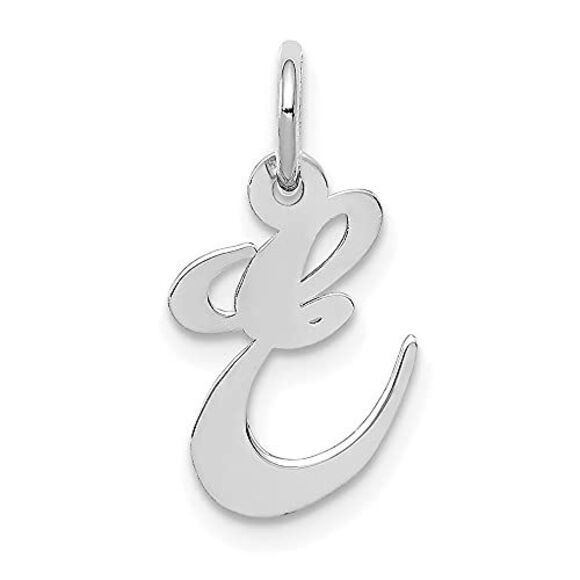 10k White Gold Small Fancy Script Initial E Charm - Picture 3 of 5